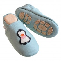 Liya's Hausschuhe Lederpuschen mit Teilgummisohle - #621 Pinguin in babyblau