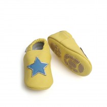 Liya's Hausschuhe Lederpuschen mit Teilgummisohle - #696 Stern in gelb